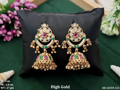 Stone-Studded Jhumka Earrings