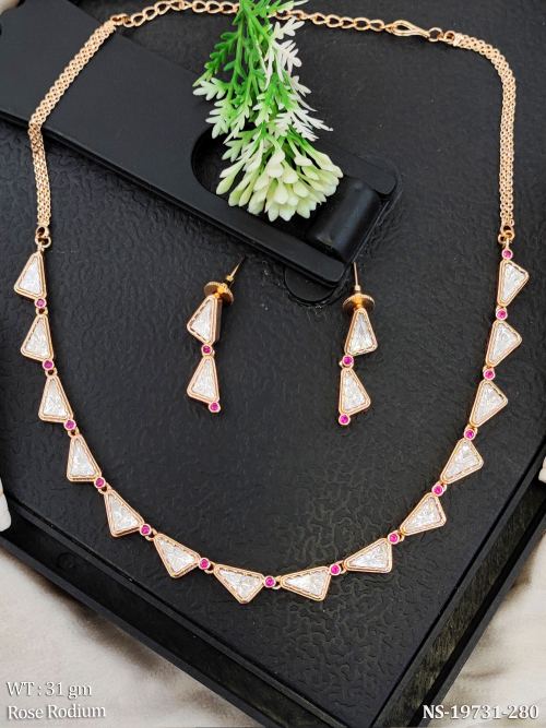 Kundan Stone-Studded Necklace Set with Earrings in Rose Finish