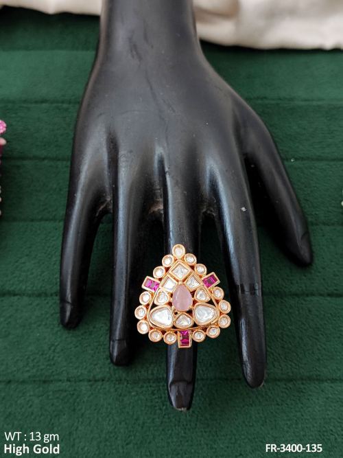 Kundan High Gold Polish Designer Party Wear Finger Rings   