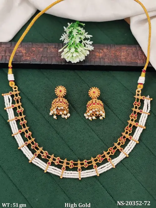 Premium Antique Full Stone Pearl Necklace Set with Earrings