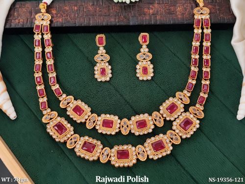 Short Traditional Necklace Set with Stone Work in Rajwadi Finish
