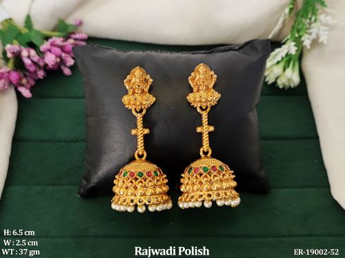 Rajwadi Finish Temple Jhumka Earrings for Women, photo 2 of 3
