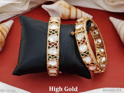 Kundan Stone-Studded Bangles in Ruby Green / 2 X 6, photo 3 of 3