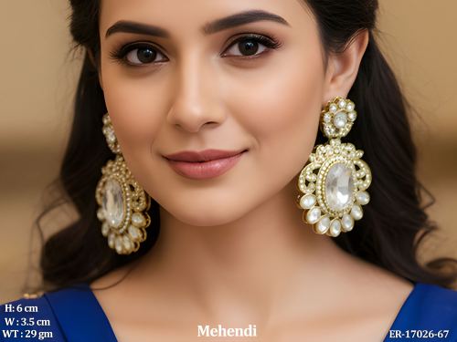 Party Wear Antique Earrings with Stone Work in White, photo 6 of 8