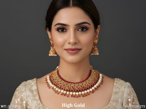 Ethnic Floral Necklace Set with Stone Work
