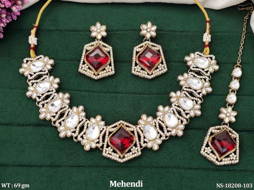Kundan Floral Necklace Set with Stone Work
