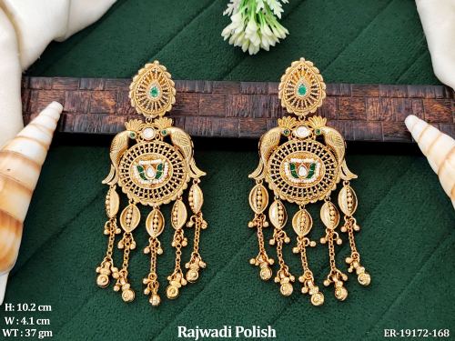 Rajwadi Finish Stone-Studded Chandbali Earrings in Green, photo 3 of 4