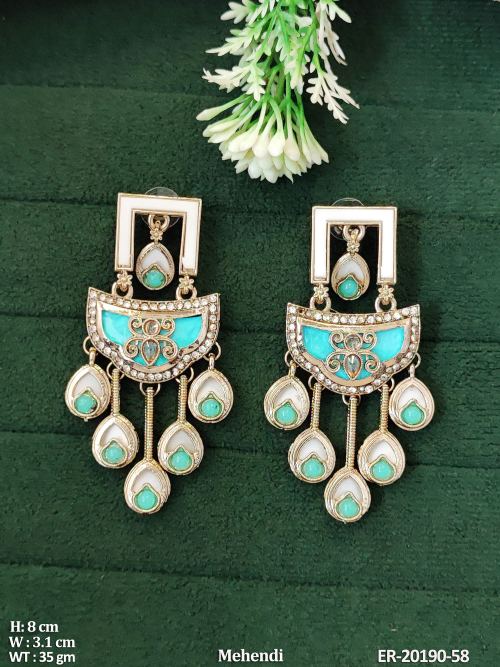 Antique Mehendi Polish Full Stone Fancy Earrings