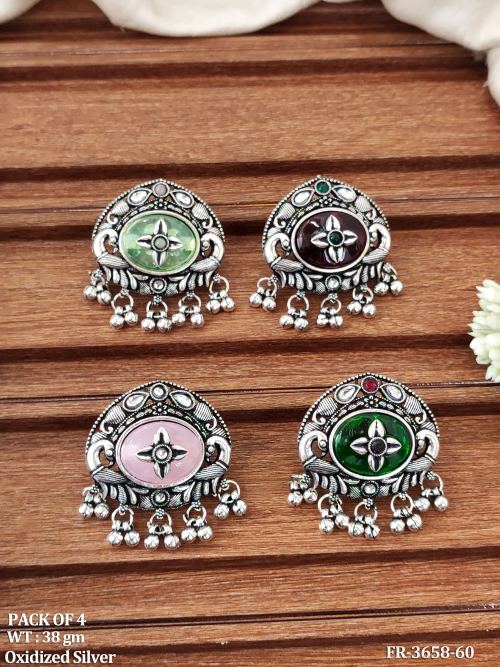 Designer Oxidized Silver Adjustable Finger Ring Combo for Women