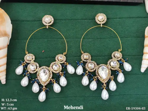 Pearl Kundan Drop Earrings for Women