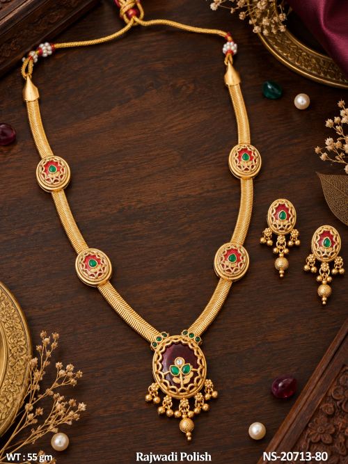Classic Antique Stone-Studded Necklace Set in Rajwadi Finish in Ruby, photo 2 of 5
