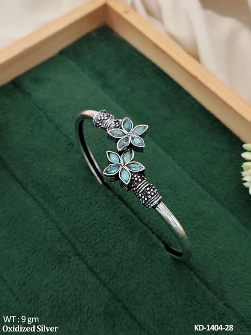 Oxidized Silver Designer Full Stone Fancy Kada   
