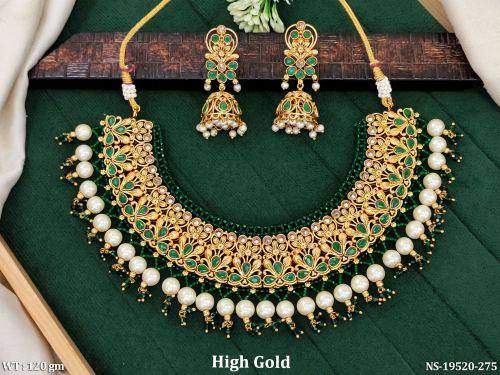 Ethnic Floral Necklace Set with Stone Work in Green, photo 5 of 6