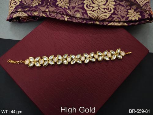 Classic Party Wear Kundan Bracelet for Women in Peach, photo 5 of 8