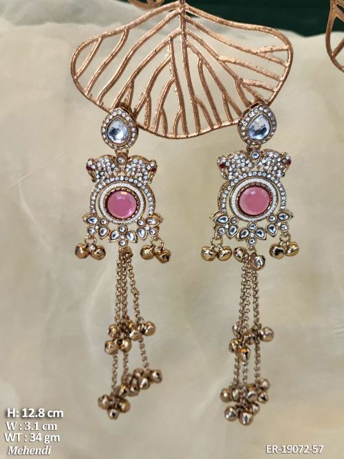 Earrings with Stone Work in Mehendi Finish in Light Purple, photo 7 of 9