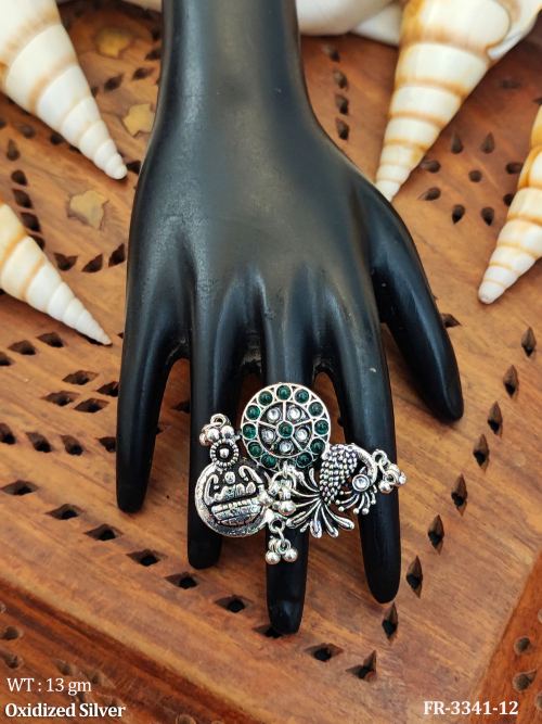 Tribal Style Oxidized Silver Adjustable Ring  
