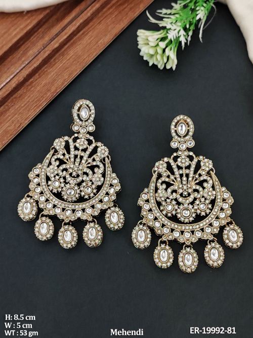 Mehendi Finish Statement Earrings for Women in White, photo 4 of 7
