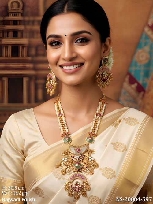 Rajwadi Finish South Indian Necklace Set with Earrings for Women