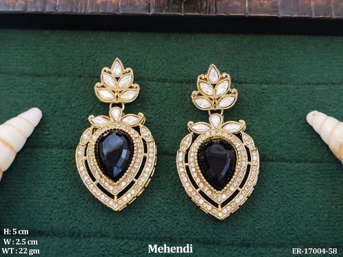 Mehendi Finish Antique Stone-Studded Earrings for Women in Black, photo 2 of 5