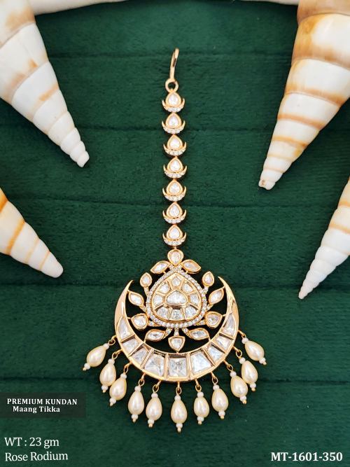 Designer Kundan Rose Rodium Polish Party Wear Maang Tikka   