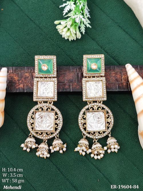 Long Pearl Jhumka Earrings for Women in Mint Green, photo 6 of 8