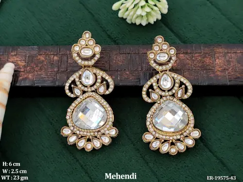 Party Wear Traditional Earrings with Stone Work