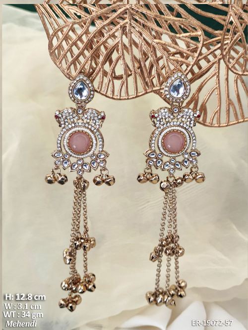 Earrings with Stone Work in Mehendi Finish in Pink, photo 8 of 9
