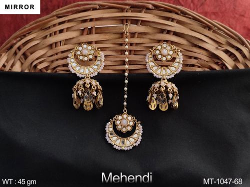 Designer Fancy Party wear Beautiful Mirror Design Maang Tikka with Earring