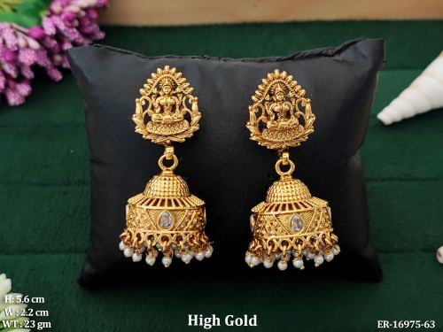 Stone-Studded Jhumka Earrings for Women in Pearl, photo 2 of 4
