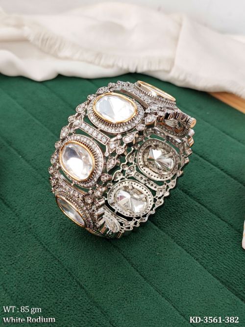 Designer Statement Kada with Polki Style Stone Work