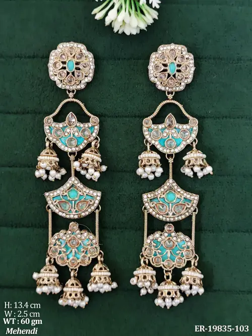 Jhumka Earrings with Pearls in Mehendi Finish