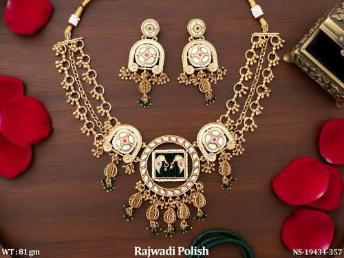 Kundan Necklace Set with Earrings with Stone Work in Rajwadi Finish