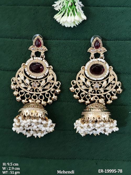 Pearl Traditional Jhumka Earrings for Women in Ruby, photo 3 of 7