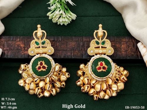 Green Temple Earrings with Stone Work in Ruby Green, photo 3 of 5