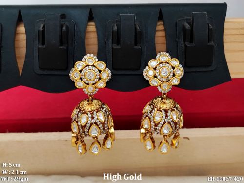 Stone-Studded Kundan Jhumkas for Women in White, photo 3 of 4