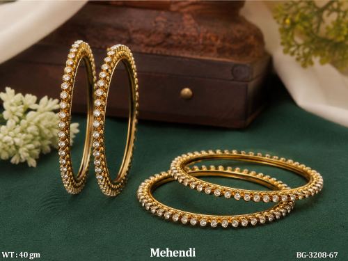 Mehendi Polish Crystal Kundan Bangle Set for Women