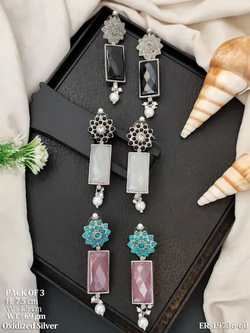 Long Stone-Studded Drop Earrings for Women
