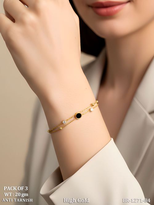 Designer Black Enamel Bracelet With Dainty Crystal Detailing Elegance Pack Of 3