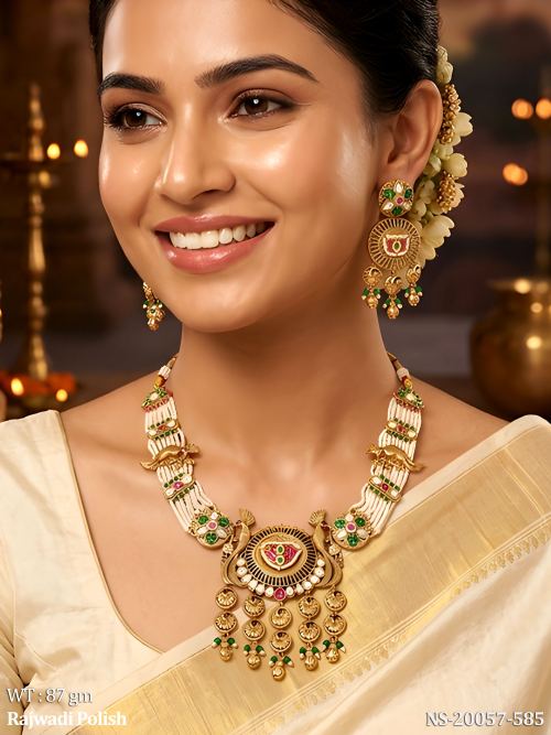 Wedding Wear Heritage Necklace Set in Rajwadi Finish for Women
