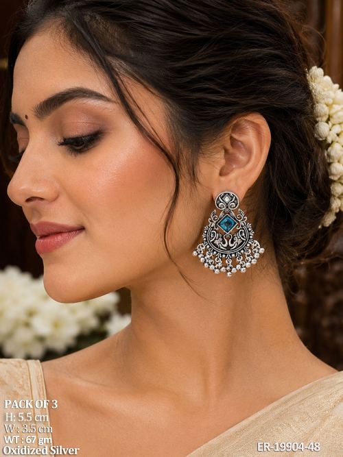Stone-Studded Ethnic Earrings for Women Set of 3