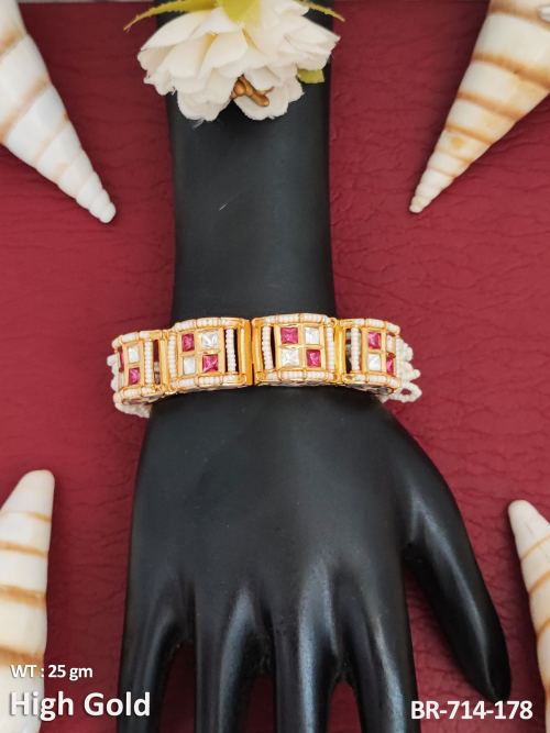Party Wear Kundan Bracelet for Women in Ruby, photo 4 of 4