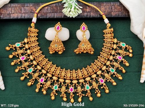 Short Antique Necklace Set with Earrings with Stone Work, photo 2 of 3