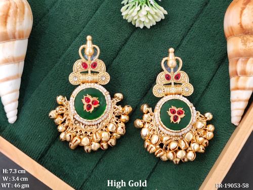 Green Temple Earrings with Stone Work in Green, photo 2 of 5