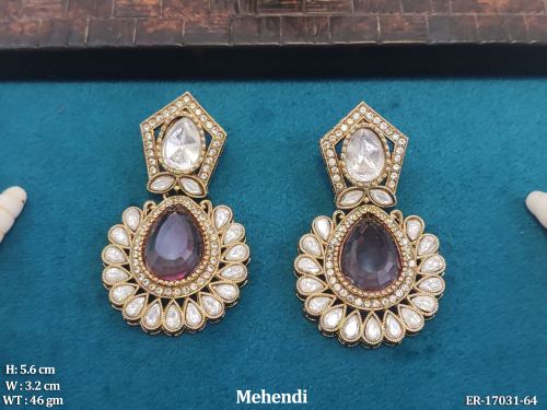 Mehendi Finish Stone-Studded Earrings for Women in Maroon, photo 3 of 5
