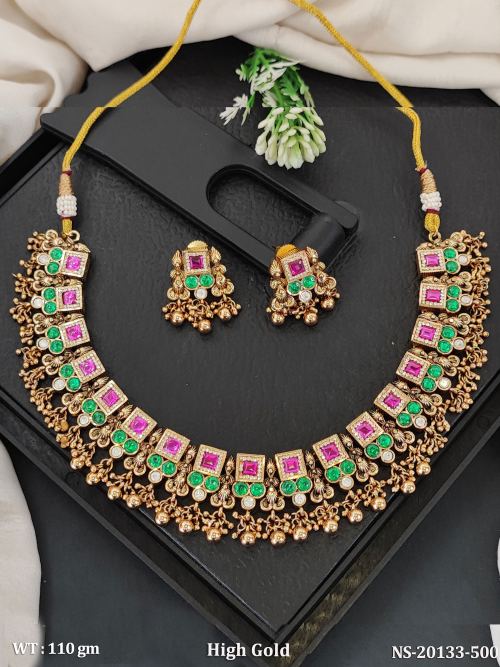 Classic Stone-Studded Necklace Set in Rajwadi Finish