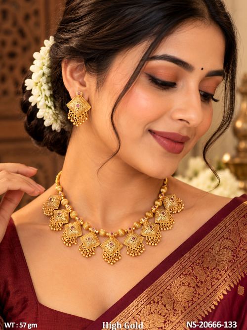 Traditional Antique Designer Necklace Set High Gold Polish