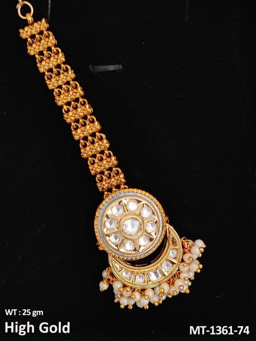 Classic Kundan Maang Tikka in Gray, photo 2 of 2
