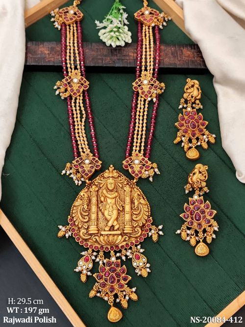 Long Pearl Necklace Set with Earrings for Women in Ruby, photo 3 of 3