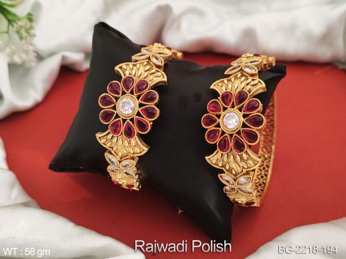 Party Wear Kemp Bangles in Rajwadi Finish for Women Set of 2