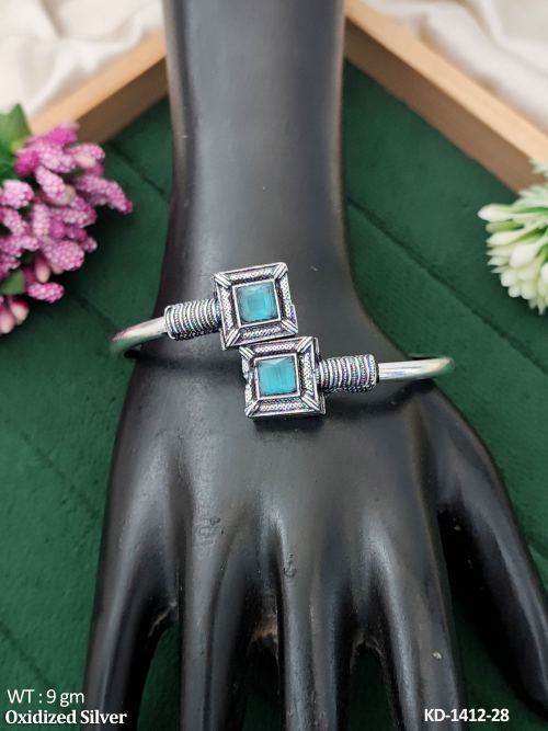 Stylish Oxidized Kada with Dual Square Stones 